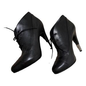 Women's Black Lace-Up Pointed Toe High Heel Booties